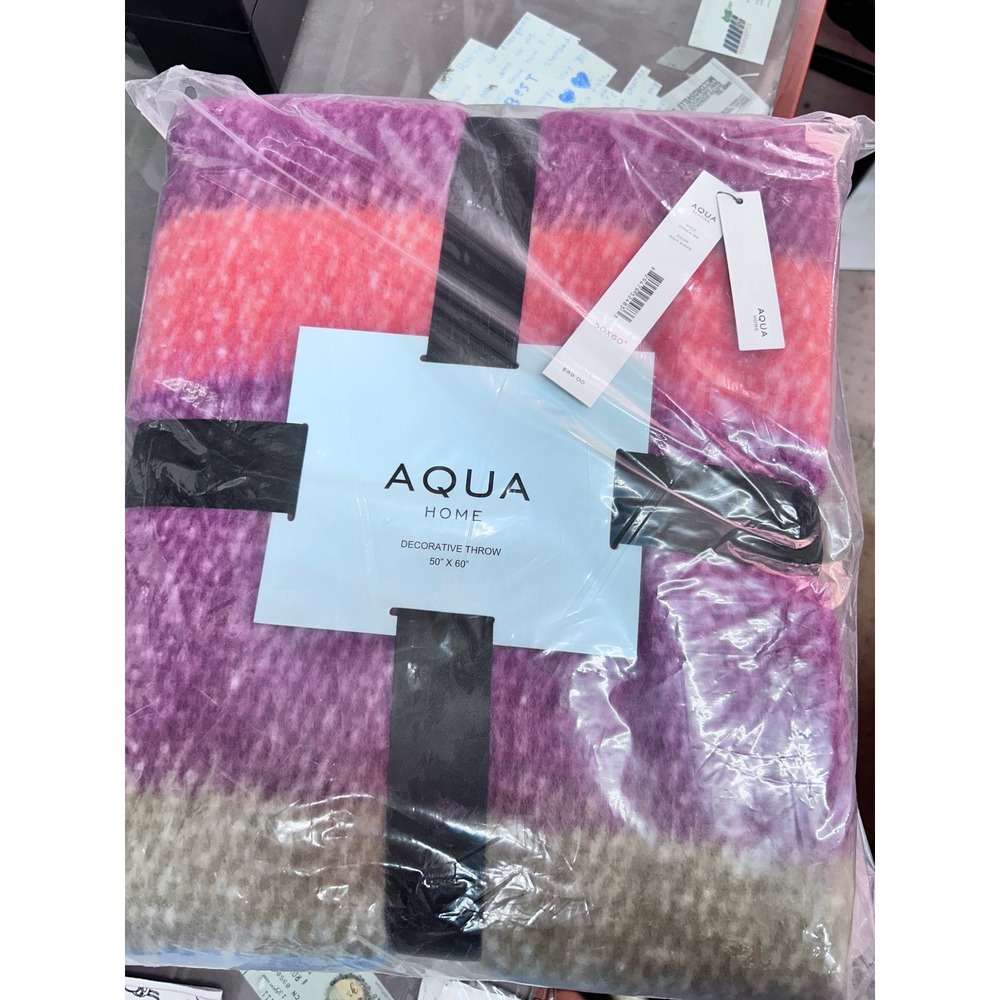Aqua Home Multi Stripe Decorative Throw‎ Blanket Purple Pink 50x60 GHM2418B NEW